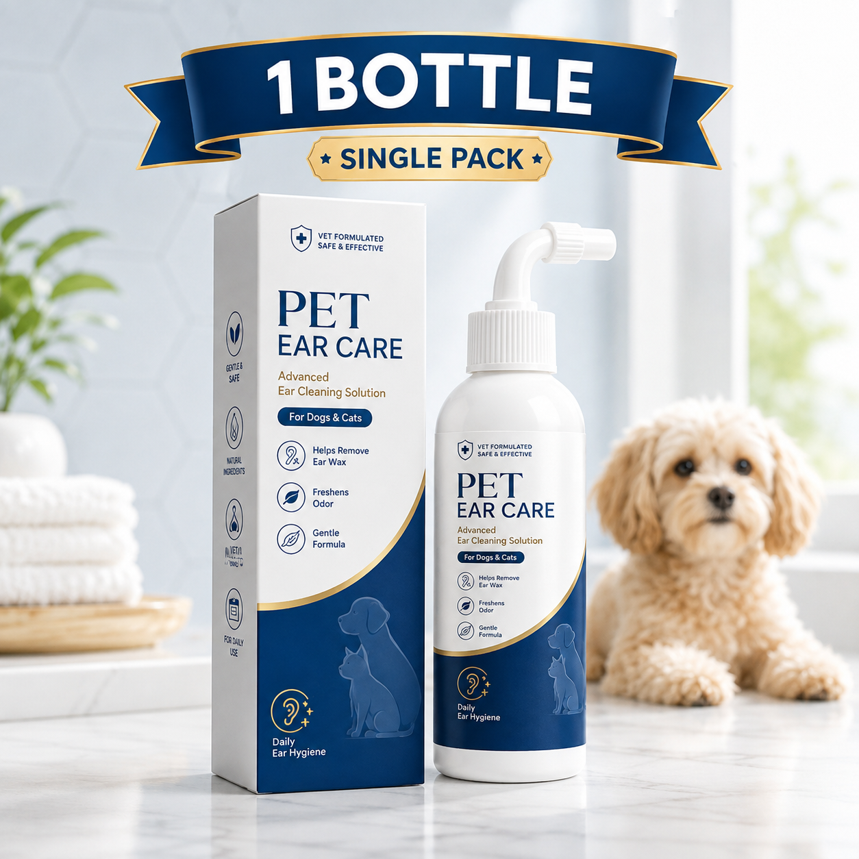 🐶 Gentle Pet Ear Cleaner – Daily Ear Care Solution for Dogs & Cats