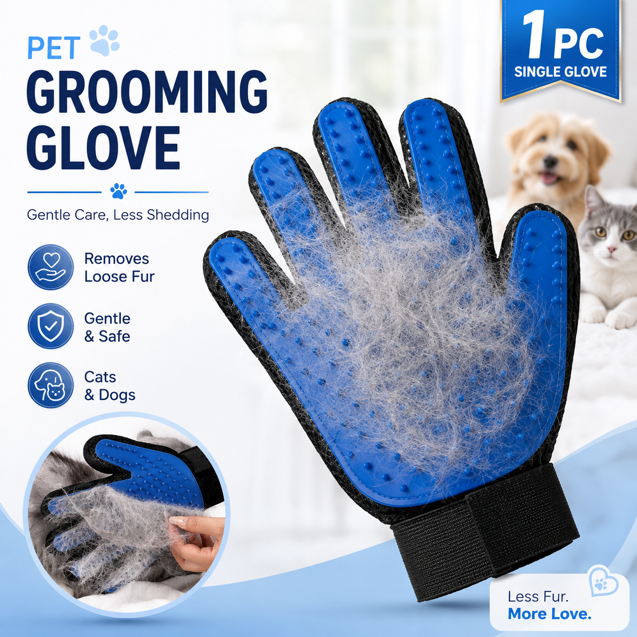 🐾 Pet Grooming Glove – Gentle Deshedding Brush for Dogs & Cats