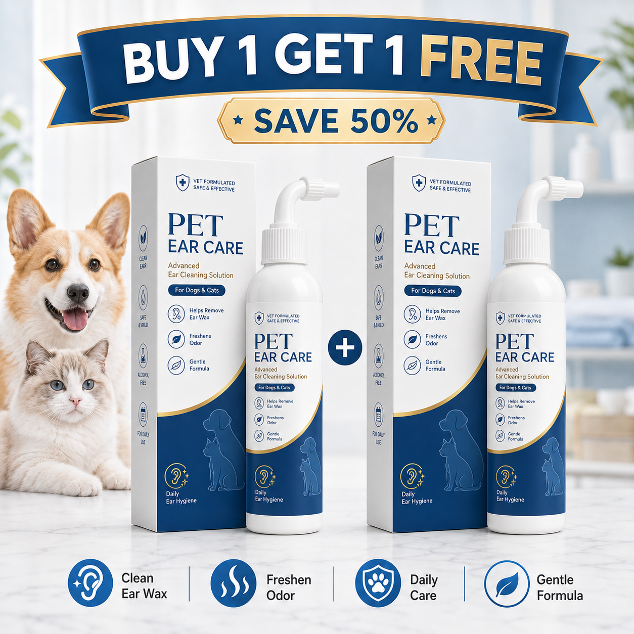 🐶 Gentle Pet Ear Cleaner – Daily Ear Care Solution for Dogs & Cats