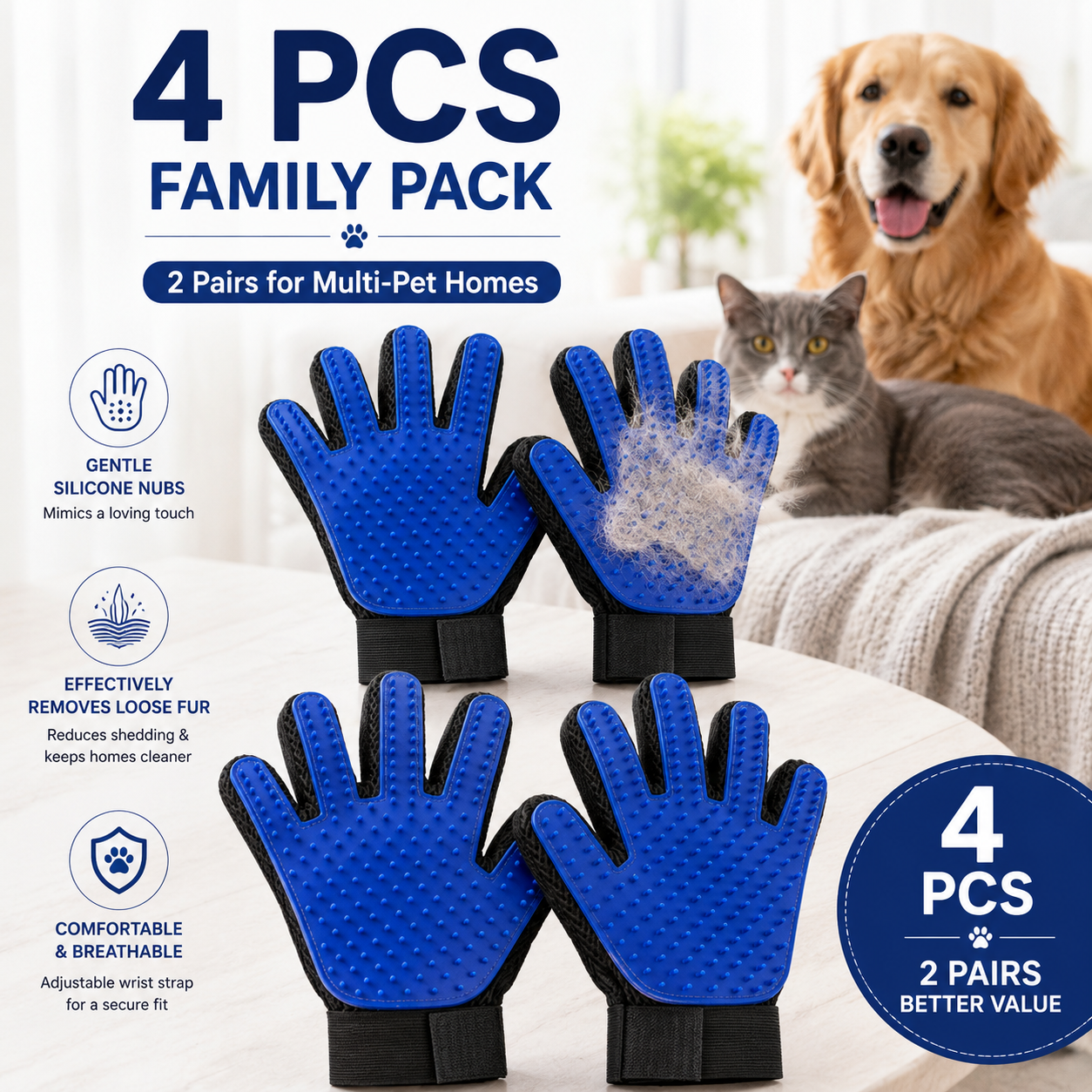 🐾 Pet Grooming Glove – Gentle Deshedding Brush for Dogs & Cats