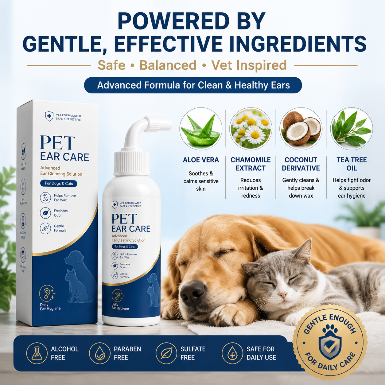 🐶 Gentle Pet Ear Cleaner – Daily Ear Care Solution for Dogs & Cats