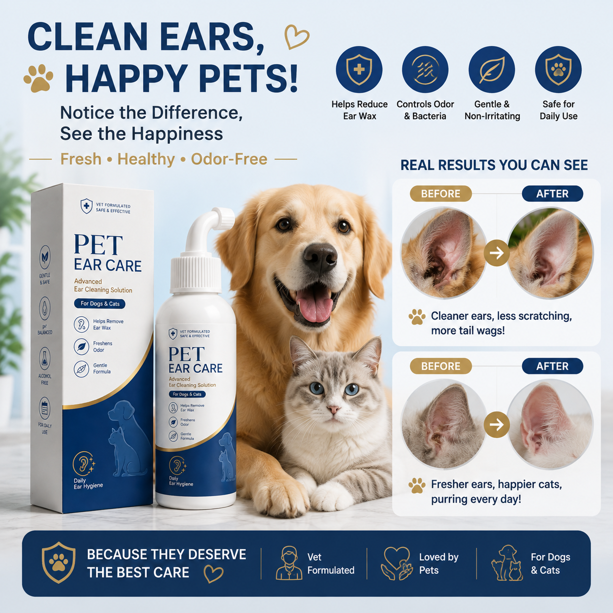 🐶 Gentle Pet Ear Cleaner – Daily Ear Care Solution for Dogs & Cats