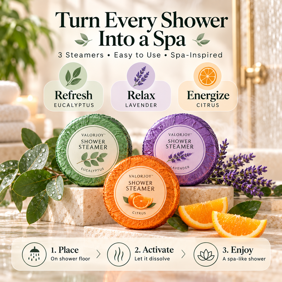 Valorjoy™ Shower Steamers – 3 Pack Aromatherapy Set